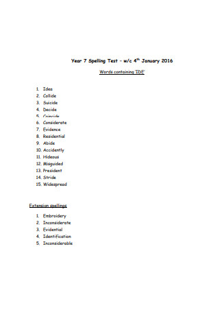 Year 7 Spelling Lists