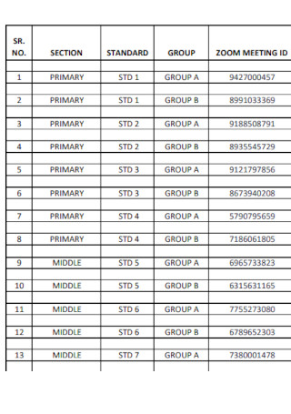 Zoom Meeting List for Parent