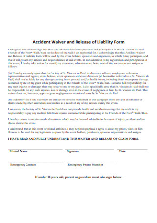 Accident Waiver and Release of Liability Form