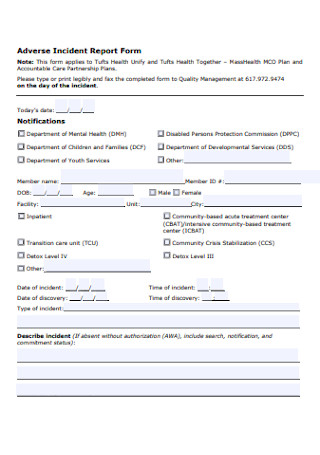 Adverse Incident Report Form 