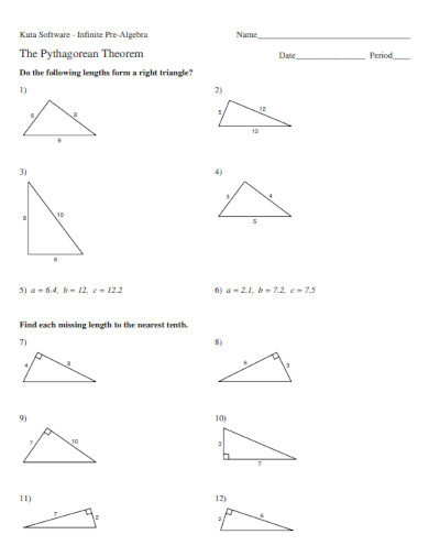 Algebra Pythagorean Theorem Worksheet