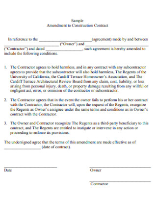 Amendment to Construction Contract