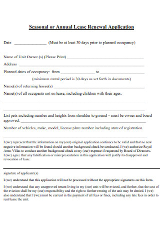 Annual Lease Renewal Application Form