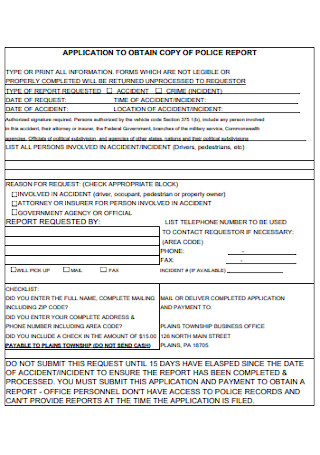 Application to Obtain Police Report