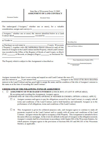 Assignment of Land Contract Form
