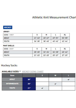 Athletic Knit Measurement Chart 