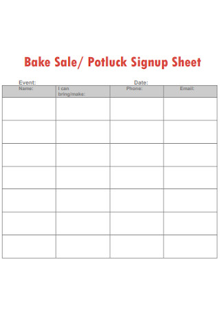 Bake Sale and Potluck Signup Sheet