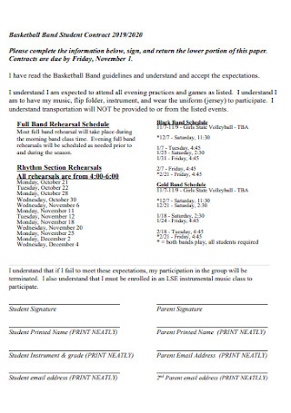 Basketball Band Student Contract