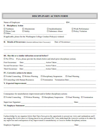 College Employee Disciplinary Action Form