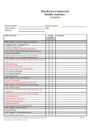 Commercial Quality Assurance Plan Checklist