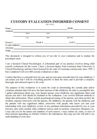 Coustody Evaluation Informed Consent Report