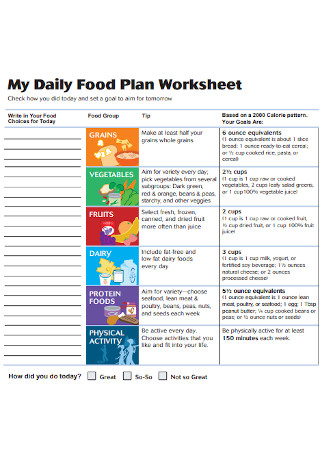 Daily Food Plan Worksheet
