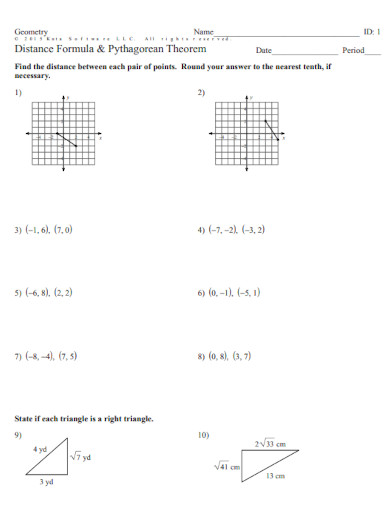 Distance Formula Pythagorean Theorem Worksheet