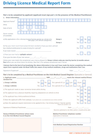 Driving Licence Medical Report Form