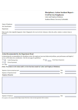 Employee Disciplinary Action Incident Report Form