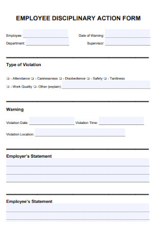 Employee Disciplinary Warning Action Form