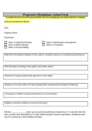 Employee Progressive Disciplinary Action Form 