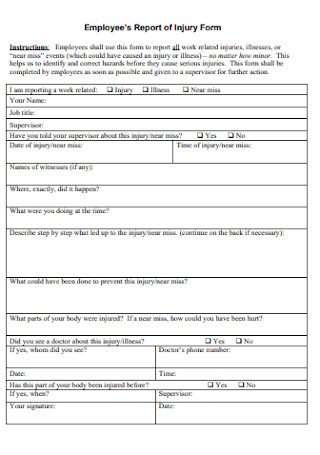 Employee’s Report of Injury Form 