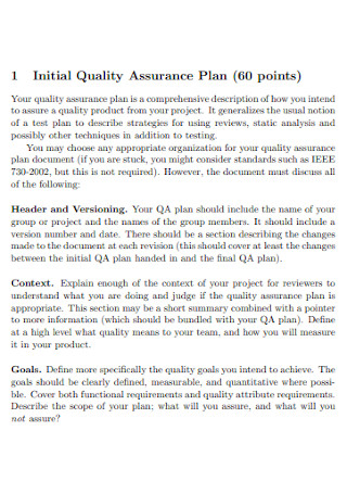 Initial Quality Assurance Plan