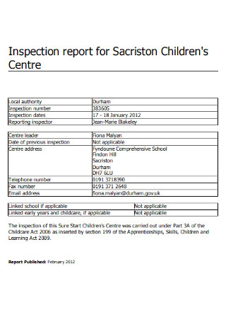 Inspection Report for Sacriston Childrens
