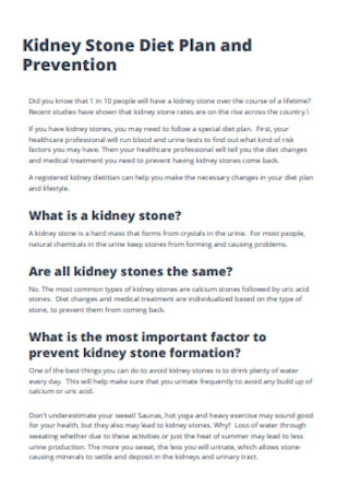 Kidney Stone Diet Plan