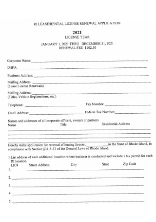 Lease Licence Renewal Form