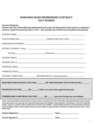 Marching Band Membership Contract