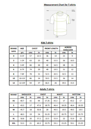Measurement Chart for T shirts
