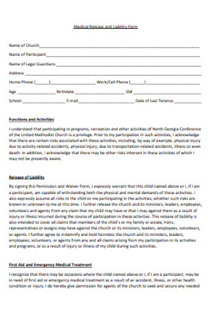 Medical Release and Liability Form