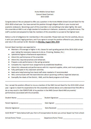 Miiddle School Band Contract