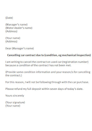 Motor Dealer Contract Cancellation Letter