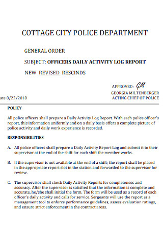 Officers Daily Activity Log Report