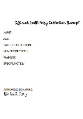 Official Tooth Fairy Collection Receipt