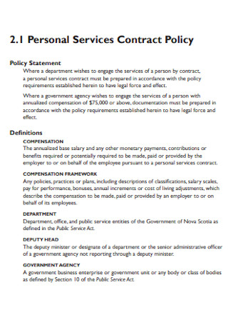 Personal Services Contract Policy Template