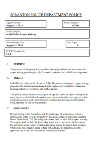 Police Department Policy Report