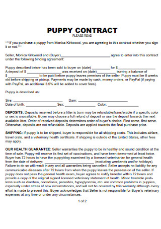 Printable Puppy Contract