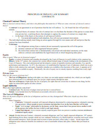 Private Law Summary Contract