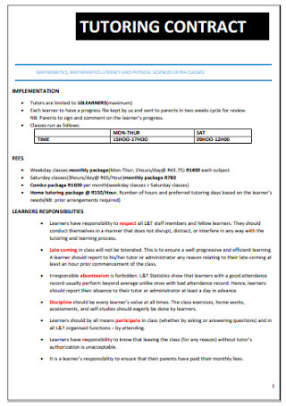 Private Tutoring Contract Template