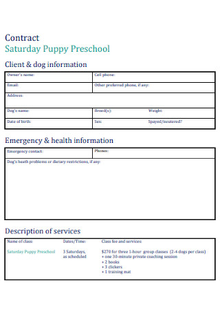 Puppy Preschool Contract