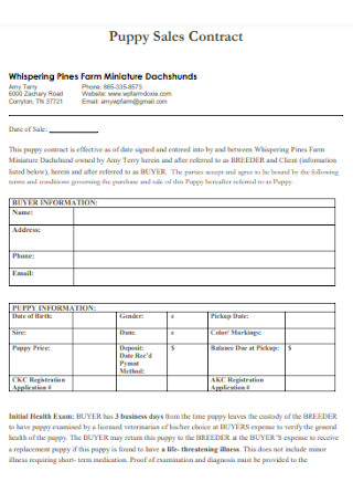 Puppy Sales Contract Template