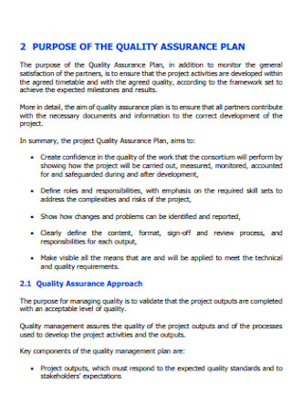 Purpose of Quality Assurance Plan