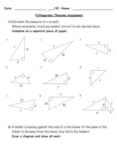 Pythagorean Theorem Assignment Worksheet