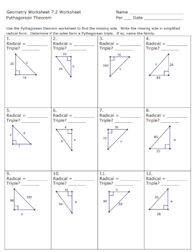 Pythagorean Theorem Geometry Worksheet