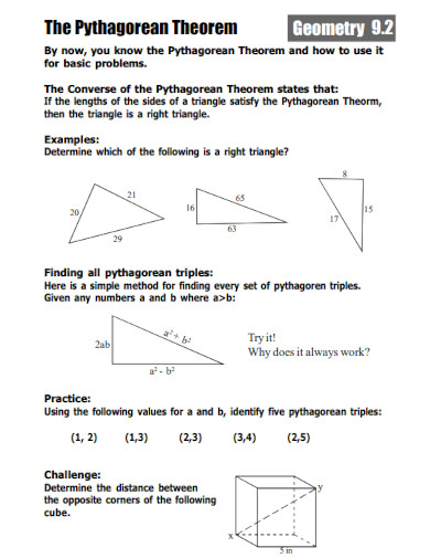 Pythagorean Theorem Worksheet for Class