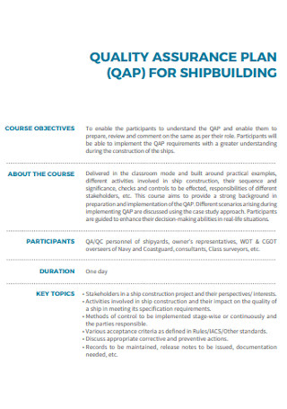 Quality Assurance Plan for shipbuilding