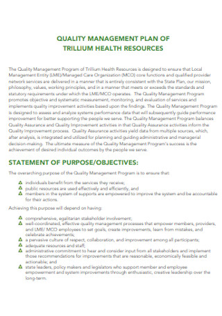 Quality Management Plan for Health Resources