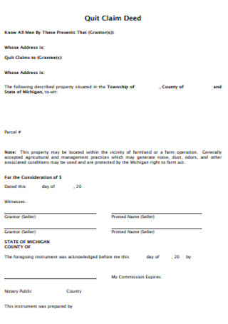 Quit Claim Deed Form Format