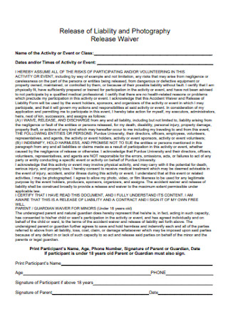 Release of Liability and Photography Form