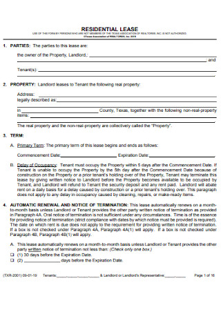 Residential Lease Renewal Form