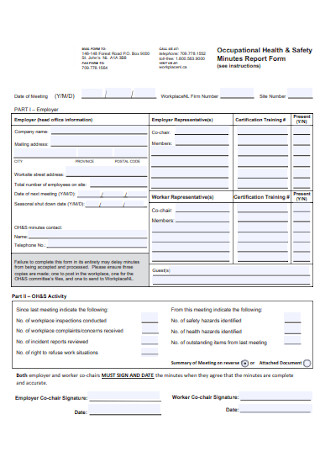 Safety Minutes Report Form